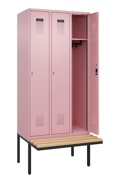 C+P Spind Evolo PLUS, 3 Abteile, 2120x900x815mm, 3015/3015, Haken 3, Zylinderschloss, Sitzfläche Holz, 0490407-30 S10051