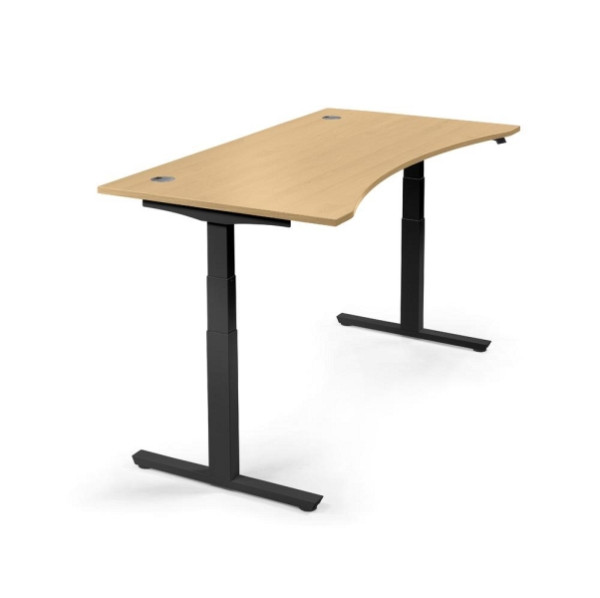 Deskin Sitz-/ Stehschreibtisch Cockpit MULTI M, Buchedekor, B 1800 x T 900/800/900 x H 650 - 1250 mm, T-Fuß-Stahlgestell in Schwarz, 295145