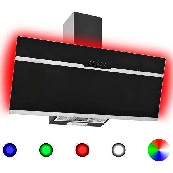 vidaXL RGB Dunstabzugshaube LED 90 cm Edelstahl und Hartglas, 51245