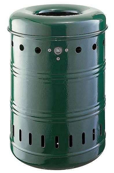 Renner Springdeckel-Abfallbehälter ca. 35 L, gelocht, zur Wand- und Pfostenbefestigung, feuerverzinkt und pulverbeschichtet, moosgrün, 7023-00PB 6005