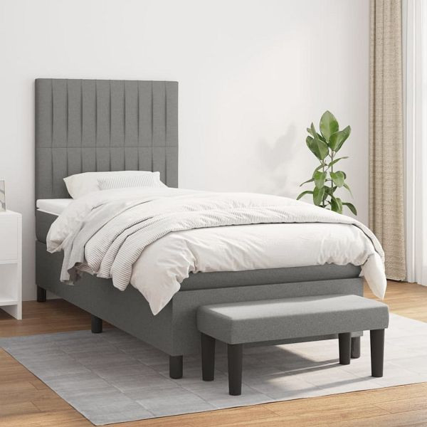 vidaXL Boxspringbett mit Matratze Dunkelgrau 100x200 cm Stoff, 3136734