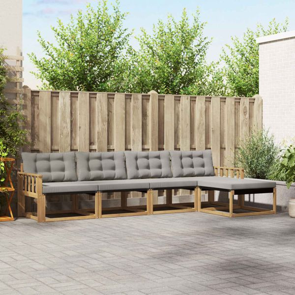 vidaXL Outdoor-Sofagarnitur mit Kissen 5-teilig Weiß und Hellgrau, 3388585