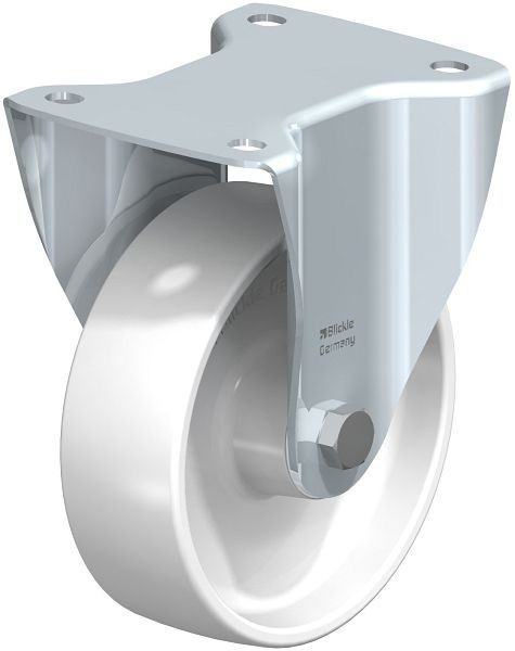 Blickle B-PPN 150R Stahlblech-Bockrolle mit Anschraubplatte, Polypropylen, Weiß, 762768