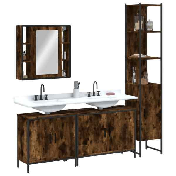 vidaXL 4-tlg. Badmöbel-Set Räuchereiche Holzwerkstoff, 3214752