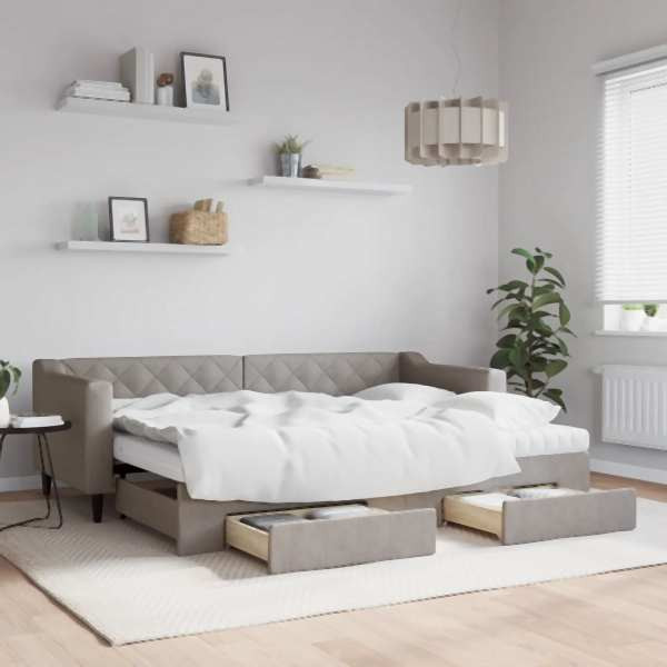 vidaXL Tagesbett Ausziehbar mit Schubladen Taupe 80x200 cm Stoff, 3197478