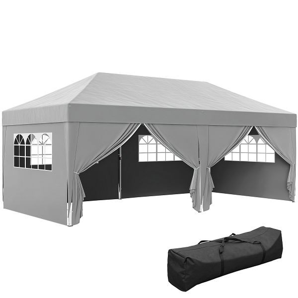 Outsunny Pavillon ca. 6x3m Stabil Winterfest Pop-up Faltpavillon mit Fenster Reißverschlusstür Seitenteilen UV Schutz, 84C-425V02GY