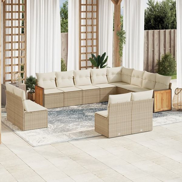 vidaXL 12-teilig Garten-Sofagarnitur mit Kissen Beige Poly Rattan, 3260553