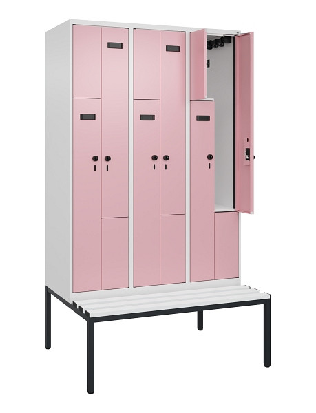 C+P Z-Spind Evolo PLUS, Bank, 6 Fächer, 2120x1200x815mm, 9016/3015, Drehriegel, Sitzfläche Kunststoff, Sitzbank, 0490537-326 S10072
