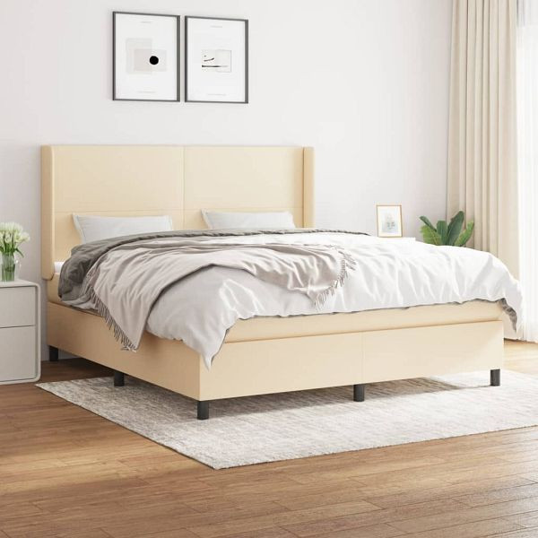 vidaXL Boxspringbett mit Matratze Creme 160x200 cm Stoff, 3131286