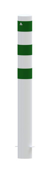 Schake Rammschutzpoller Ø 152 mm, mit 3 grün reflektierenden Streifen, weiß pulverbeschichtet, 4L151BSGR