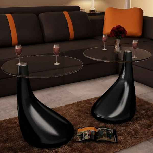 vidaXL Couchtische 2 Stück mit Runder Glasplatte Hochglanz Schwarz, 240323