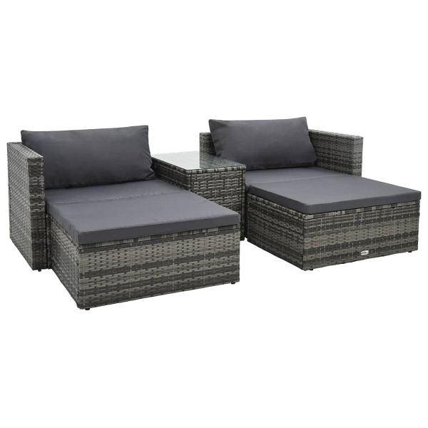 vidaXL 5-teilig Garten-Lounge-Set mit Auflagen Poly Rattan Grau, 47814