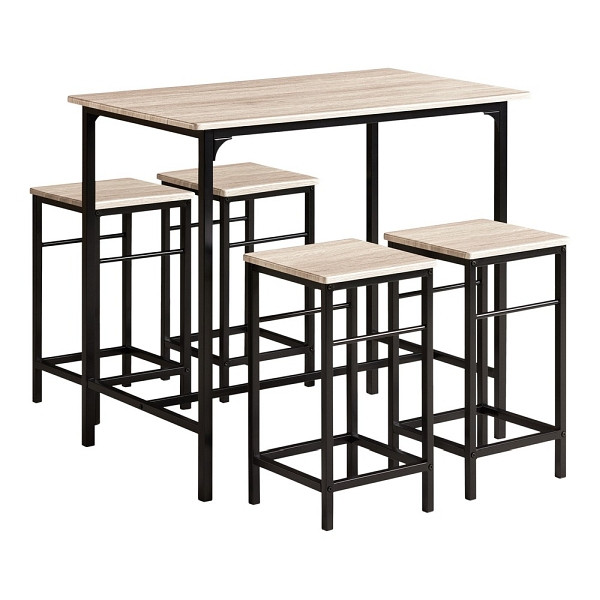 SoBuy 5-teiliges Bartisch-Set mit 4 Hockern Holzfarbe 100x60x87 cm, Industriell, schwarz, OGT11-N