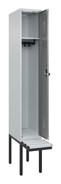 C+P Spind Evolo PLUS, 1 Abteile, 2120x300x815mm, 7035/0004, Haken 3, Drehriegel, Sitzfläche Kunststoff, 0490407-10 S10068