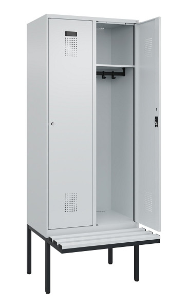 C+P Spind Evolo PLUS, 2 Abteile, 2120x800x815mm, 7035/7035, Haken 4, Zylinderschloss, Material Sitzfläche Kunststoff, 0490407-22 S10094