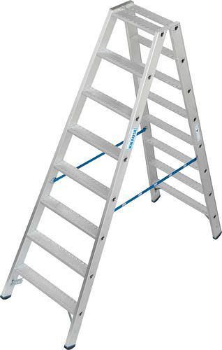 Krause Stufenstehleiter aus Aluminium, beidseitig begehbar, 2 x 8 Stufen R 13, 307629