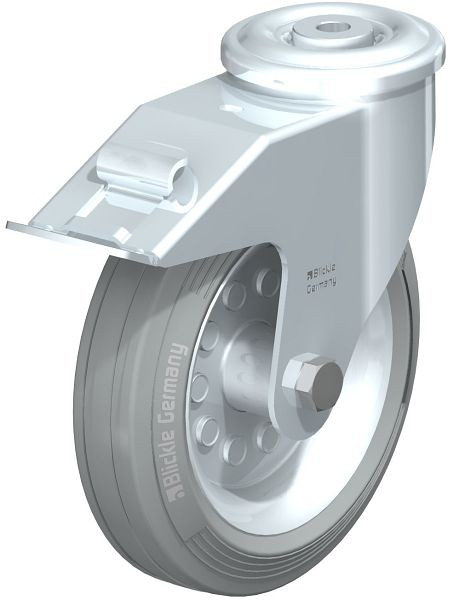 Blickle LER-VE 180R-FI-SG Stahlblech-Lenkrolle mit Rückenloch & Feststeller, Vollgummi, Grau, 742854