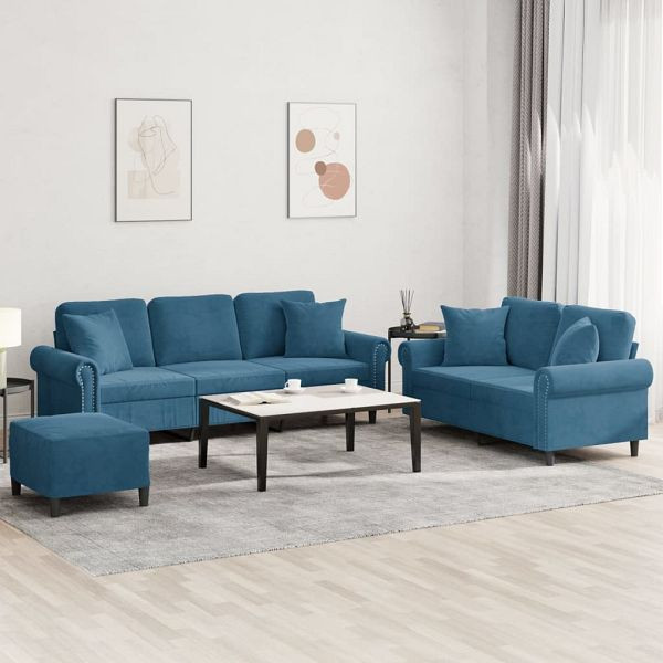 vidaXL 3-teilig Sofagarnitur mit Kissen Blau Samt, 3202289