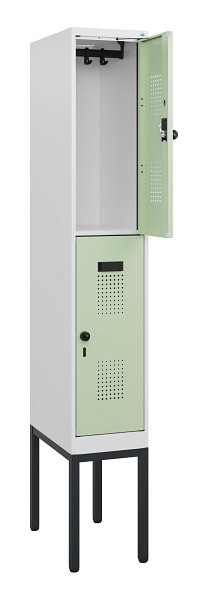 C+P Doppelstock-Spind Evolo PLUS, Gestell, 2 Fächer, 1950x300x500mm, 9016/6019, Drehriegel, 0493305-10 S10021