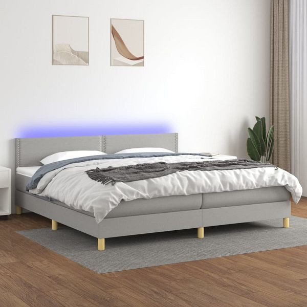 vidaXL Boxspringbett mit Matratze & LED Hellgrau 200x200 cm Stoff, 3133661