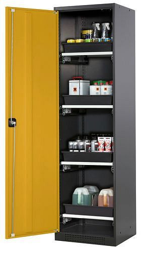 asecos Chemikalienschrank Systema-T CS-54L, Korpus anthrazit, Flügeltüren gelb, 4 Tablarauszüge, 208880