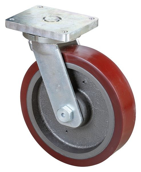 BS Rollen Schwerlastrolle, Rad-Breite 100 mm, Rad-Ø 400 mm, Tragfähigkeit 3500 kg, Guss-Polyurethan 95 Shore A, Radkörper Guss, Kugellager, RR100.C10.401