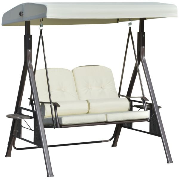 Outsunny 2-Sitzer Hollywoodschaukel Gartenschaukel mit Sonnendach Kissen Beige, 84A-069V01