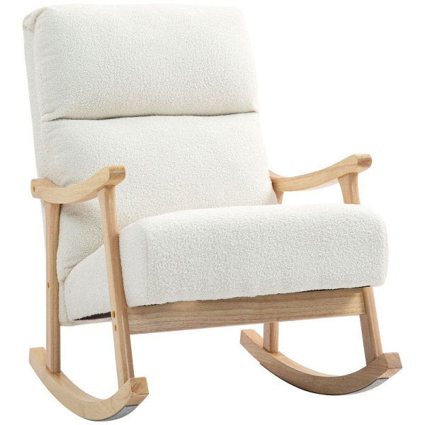 HOMCOM Schaukelstuhl, Stoffbezug in Samtoptik, Ergonomische Rückenlehne, 120 kg Belastbarkeit, 65 x 90 x 98 cm, Cremeweiß, 83B-106V00CW