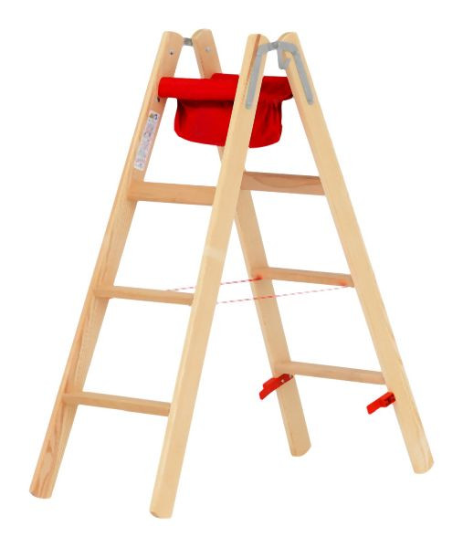 HYMER Holz-Stufenstehleiter, beidseitig begehbar, 2x4 Stufen, Länge 1,24 m, 7149908