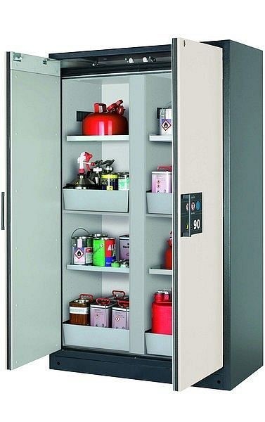 asecos Sicherheitsschrank Q-CLASSIC-90, Q90.195.120.MM in reinweiß RAL 9010 mit 4x Fachboden (Stahlblech), 34192-050-34206