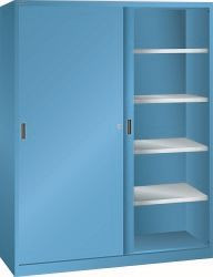 LISTA Schiebetürschrank (BxTxH) 1500x500x1950mm KEY Lock, Lichtblau, 8 Verstellböden, Vollblechtür, 58.781.010