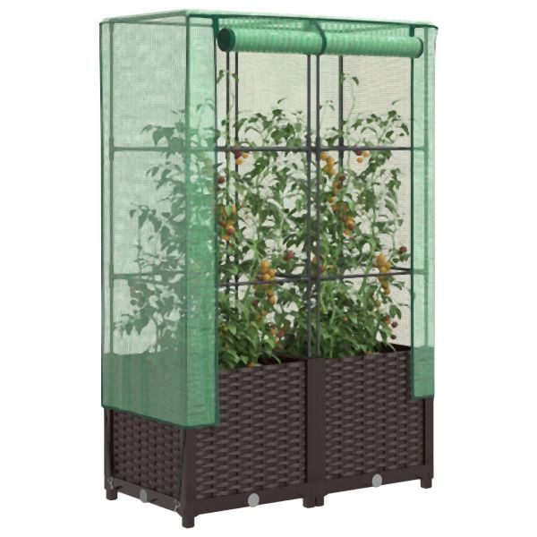 vidaXL Hochbeet mit Gewächshaus-Aufsatz Rattan-Optik 80x40x138 cm, 4015800