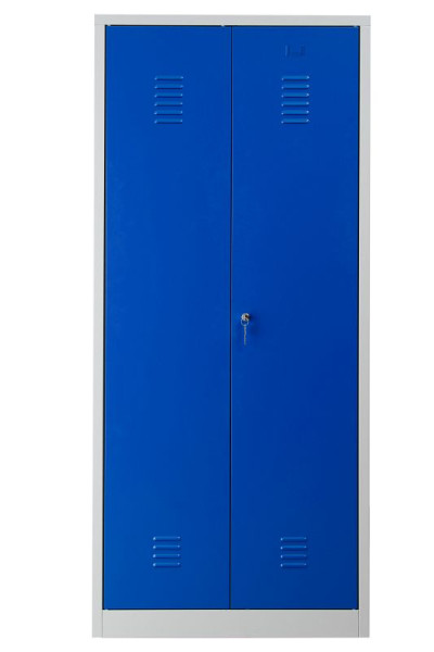Gürkan Garderobenschrank, 50x80x180cm, Lichtgrau/Enzianblau, EU Zylinderschloss, Hutboden & Kleiderhaken, Zueinanderschlagende Türen, WRC/2.1880.V2, 103928