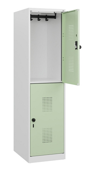 C+P Doppelstöckiger Spind Evolo PLUS, 2 Fächer, 1530x400x500mm, 9016/6019, Drehriegel, 0493005-12 S10021