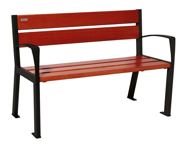 Procity Sitzbank Silaos 5 Holzlatten, 1200 mm, Mit Armlehne, Holz & Stahl, Mahagoni/RAL 9005, 209511.9005.ACAJ