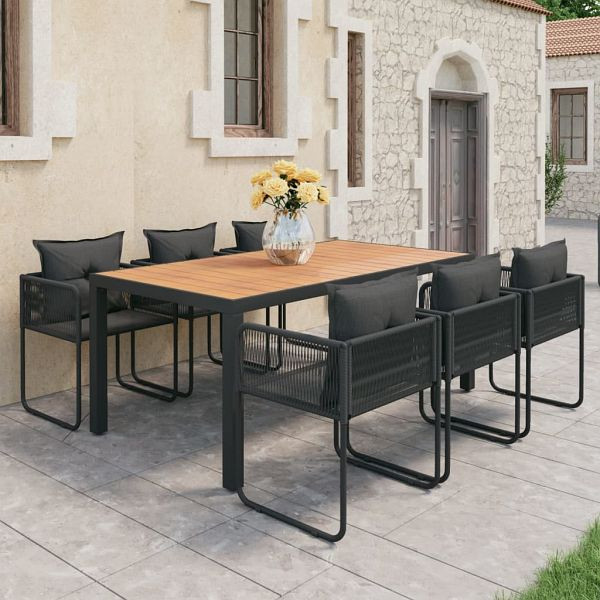 vidaXL 7-teilig Garten-Essgruppe PVC Rattan Schwarz und Braun, 3060110