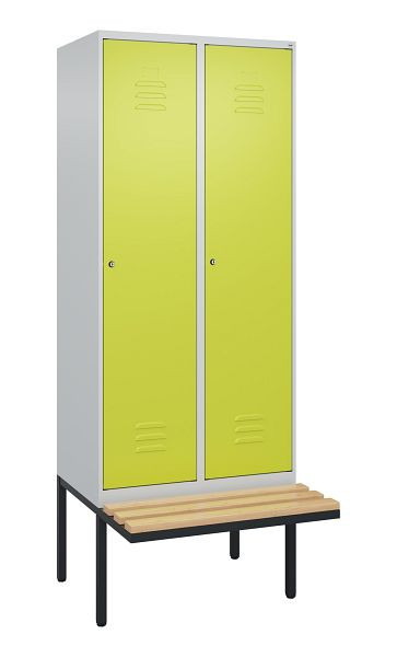 C+P Umkleidespind Classic PLUS, 2 Abteile, 2120x800x815mm, 7035/0024, Zylinderschlösser, Buche-Sitzleisten, 0800407-22 S10054