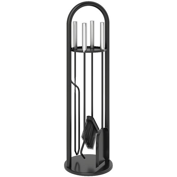 Outsunny Kaminbesteck Set 5 teilig Kaminzubehör mit Besen, Schaufel, Schürhaken Zange Ständer, 842-399V00SR