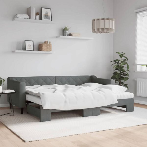 vidaXL Tagesbett Ausziehbar mit Matratzen Dunkelgrau 80x200 cm Stoff, 3197440