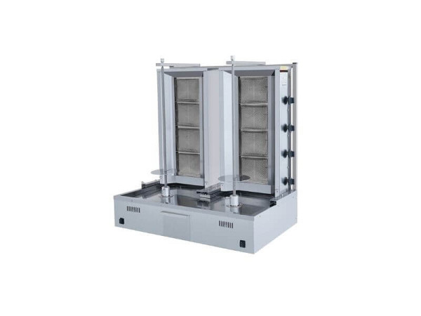 SGS Gastro Gas Dönergrill - Gyrosgrill, 4+4 Brenner, Motor unten, max. 70+70 kg, inkl. Flügeltüren, DS131