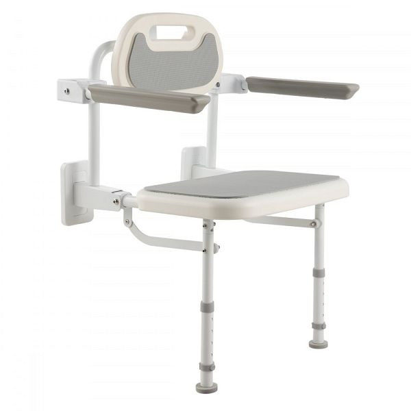 VEVOR Klappbarer Duschsitz zur Wandmontage, 58x48x75 cm, mit Rückenlehne, Armlehnen & verstellbaren Beinen, 150 kg, MYDSLCZHDPEZXX4JG001V0