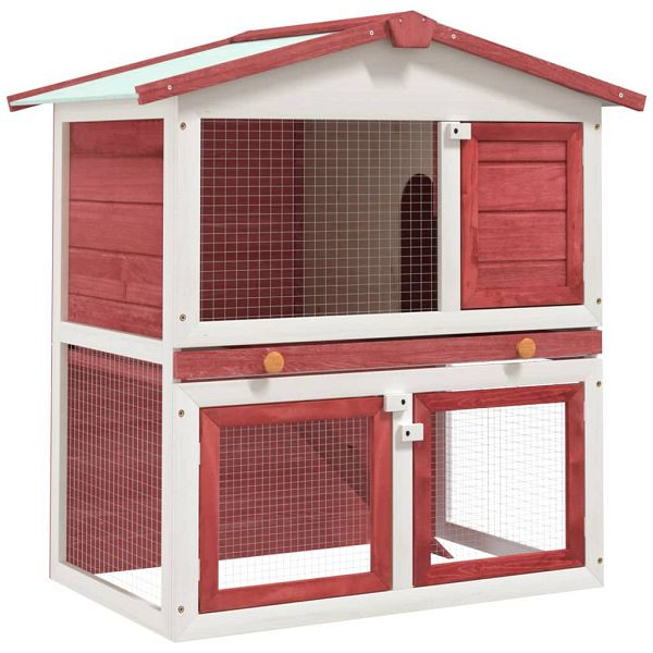 vidaXL Kaninchenstall 3 Türen Rot Holz, 170839