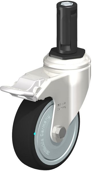 Blickle LKRXA-PATH 101KD-11-FI-FK-EXR13 Edelstahl-Apparate-Lenkrolle mit Expander & Feststeller, Thermoplastisches Polyurethan, Grau, 853448