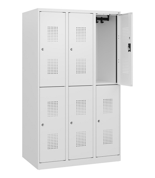 C+P Doppelstöckiger Spind Evolo PLUS, 6 Fächer, 1530x900x500mm, 9016/9016, Zylinderschloss, 0493005-30 S10056