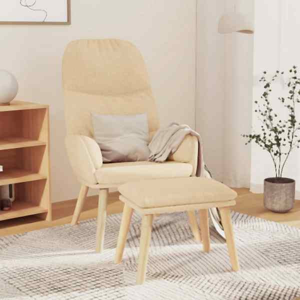 vidaXL Relaxsessel mit Hocker Creme Stoff, Füllung: Schaumstoff, 3097344