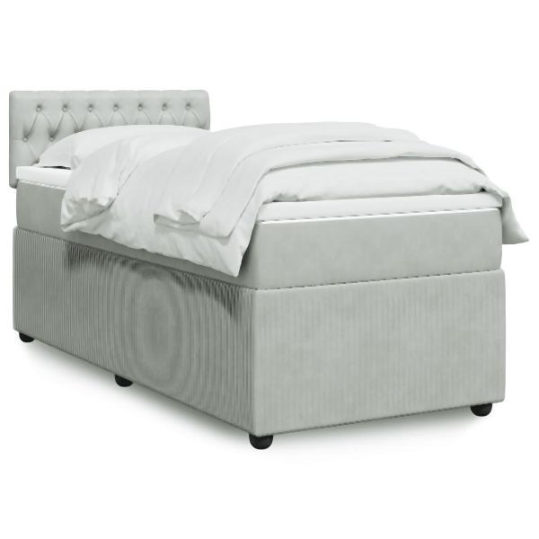 vidaXL Boxspringbett mit Matratze Hellgrau 90x190 cm Samt, 3287620