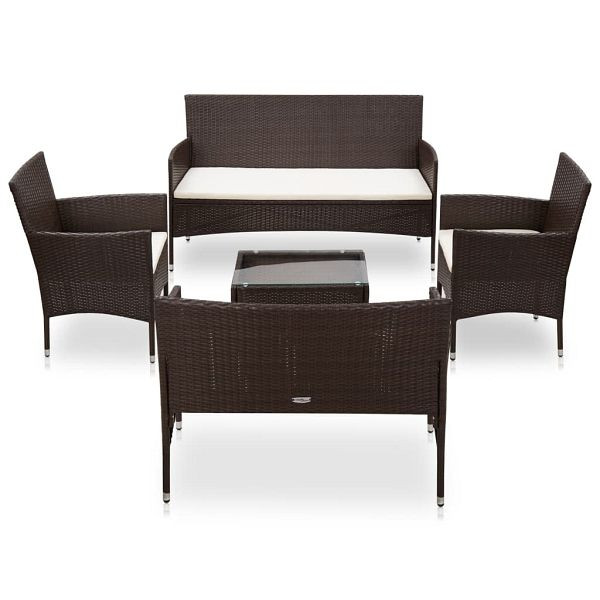 vidaXL 5-teilig Garten-Lounge-Set mit Auflagen Poly Rattan Braun, 45892