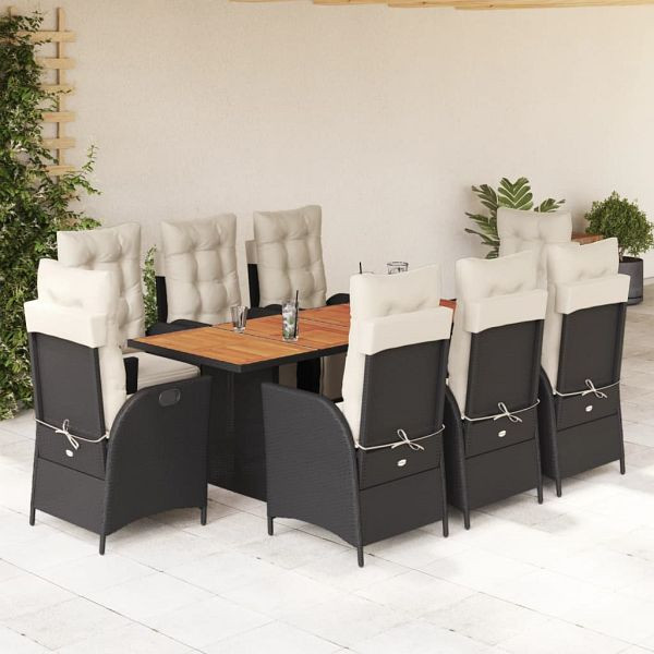 vidaXL 9-teilig Garten-Essgruppe mit Kissen Schwarz Poly Rattan, 3213367