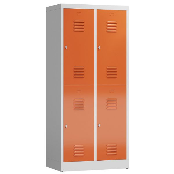 Lüllmann ClassiX Garderobenschrank, 2 Abteile doppelstöckig, 1800 x 800 x 500 mm, lichtgrau/feuerrot, X-523224