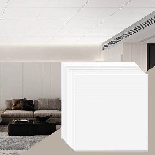 VEVOR Deckenfliesen 24x24 Zoll, PVC-Schaumstoff, feuerfest, flexibel, einfache Installation, glatt Weiß, VE: 12 Stück, THBZPVCFPB12YYQ3WV0